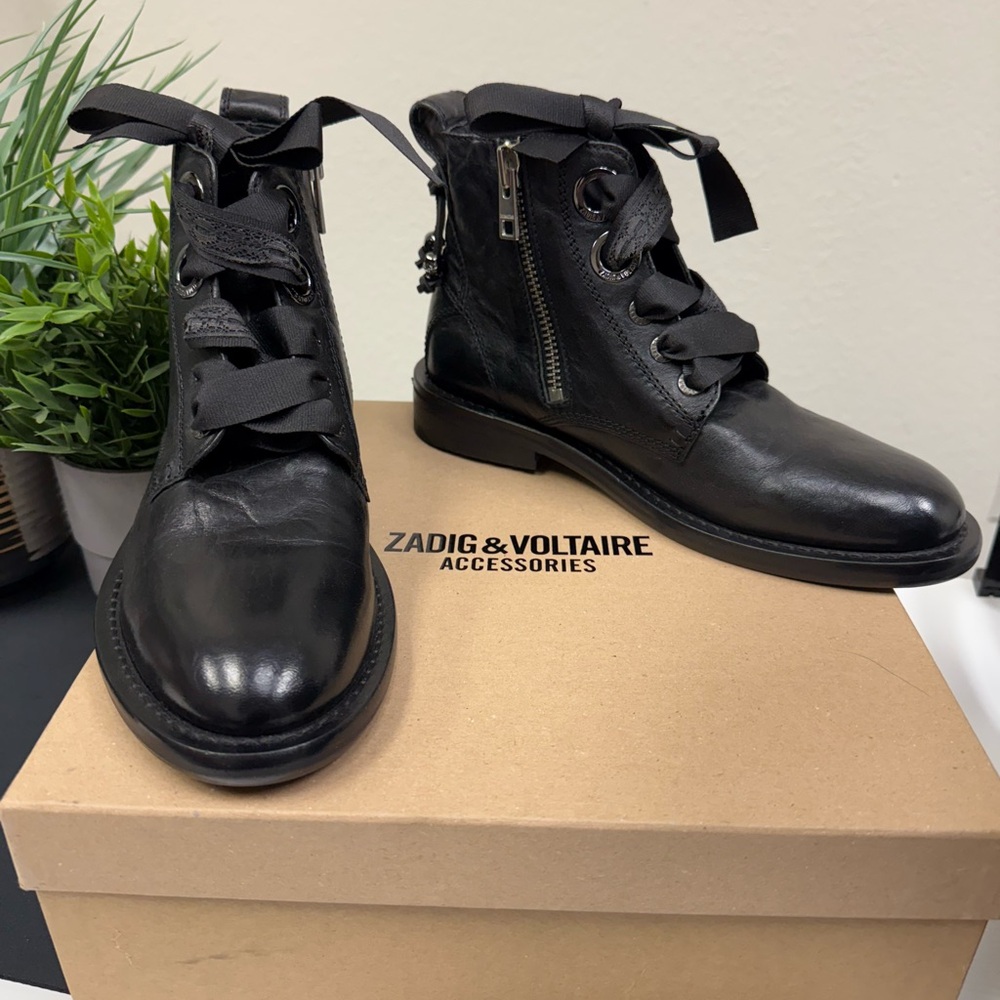 Zadig and Voltaire Women's Laureen Roma Round Toe Leather Low-Heel Booties